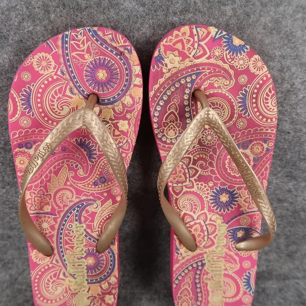 Wallflower Shoes Girls 5 Sandals Flip Flops Casual Slip On Pink Paisley Flat Kid